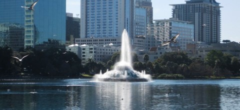The Lake Eola water fountain.