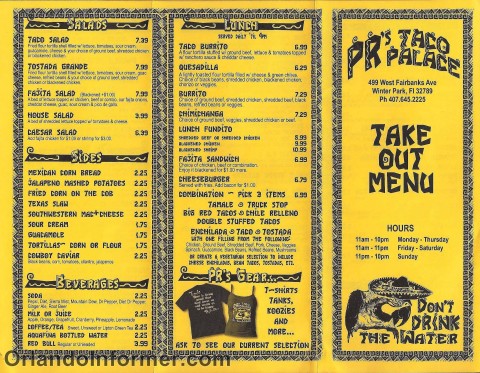 PR's Taco Palace: Take out menu. PR's Taco Palace: Take out menu.