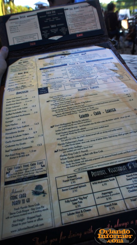Johnnie's Hideaway Restaurant: The menu. Johnnie's Hideaway Restaurant: The menu.