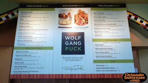 Wolfgang Puck Cafe at Downtown Disney's West Side: Quick-service menu. Wolfgang Puck Cafe at Downtown Disney's West Side: Quick-service menu.