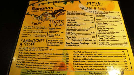 Bananas - A Modern American Diner: The menu. Bananas - A Modern American Diner: The menu.