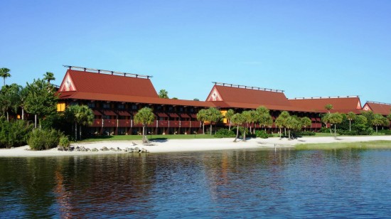 Disney's Polynesian Resort beachfront sits on the Seven Seas Lagoon across from Magic Kingdom. Disney's Polynesian Resort beachfront sits on the Seven Seas Lagoon across from Magic Kingdom.