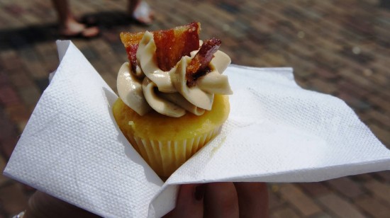 Winter Park Farmers Market: Cupcake with candied bacon on top. Winter Park Farmers Market: Cupcake with candied bacon on top.