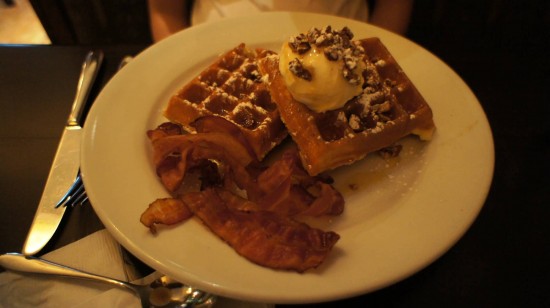 Kouzzina by Cat Cora at Disney's BoardWalk: Classic Golden Waffle with bacon. Kouzzina by Cat Cora at Disney's BoardWalk: Classic Golden Waffle with bacon.