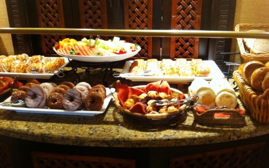 The club level lounge at Royal Pacific Resort offers great options for vegetarians. The club level lounge at Royal Pacific Resort offers great options for vegetarians.