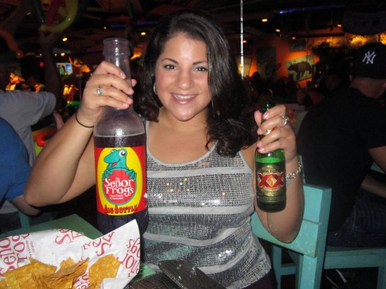 Senor Frogs on I-Drive: Dos Equis vs. a Senior Frog's beer. Senor Frogs on I-Drive: Dos Equis vs. a Senior Frog's beer.
