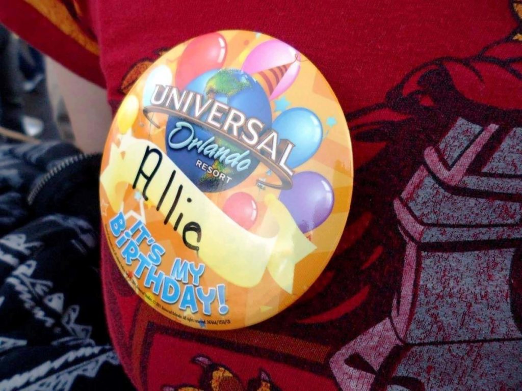 Birthday buttons at Universal Orlando Resort