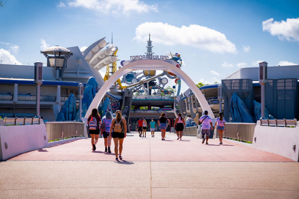 Guests arriving in Tomorrowland at Disney's Magic Kingdom