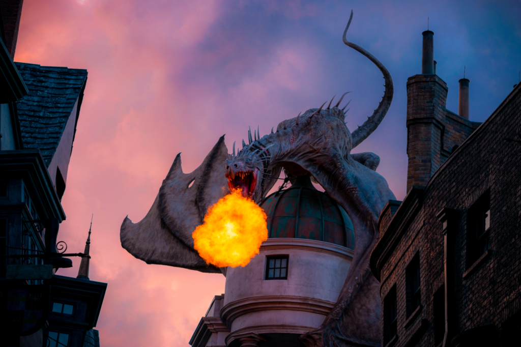 The dragon on Gringotts Bank in Diagon Alley